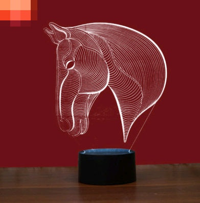 Horse head colorful 3D night light USB interface creative visual light touch art light