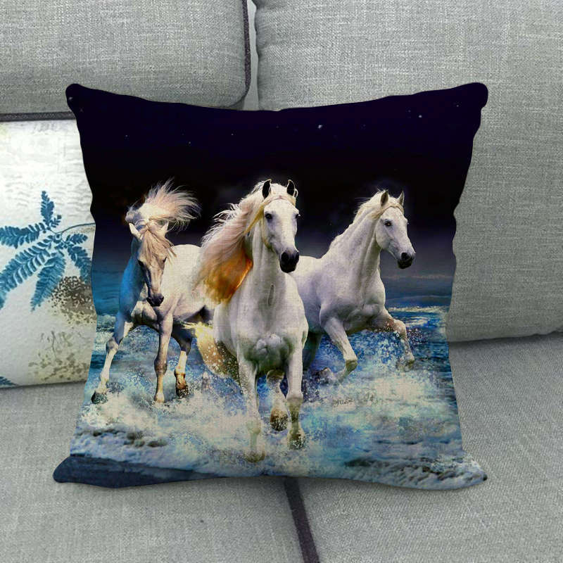 Flax Digital Printed Horse Pattern Pillowcase