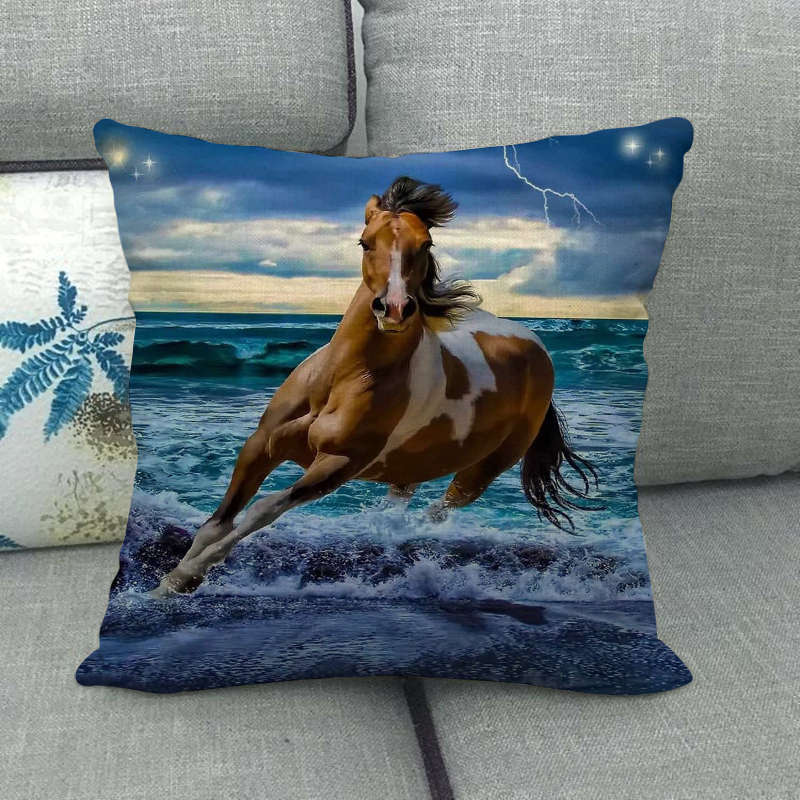 Flax Digital Printed Horse Pattern Pillowcase
