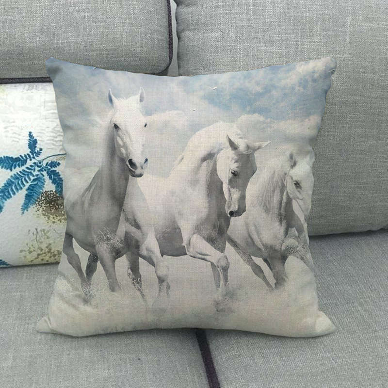 Flax Digital Printed Horse Pattern Pillowcase