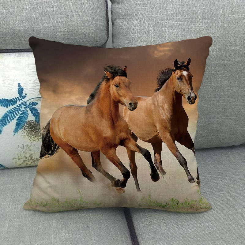 Flax Digital Printed Horse Pattern Pillowcase
