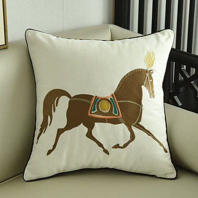 Chinese Style Horse Embroidery Bedside Pillow