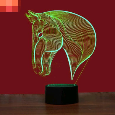 Horse head colorful 3D night light USB interface creative visual light touch art light
