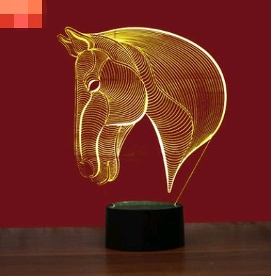 Horse head colorful 3D night light USB interface creative visual light touch art light