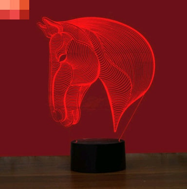 Horse head colorful 3D night light USB interface creative visual light touch art light